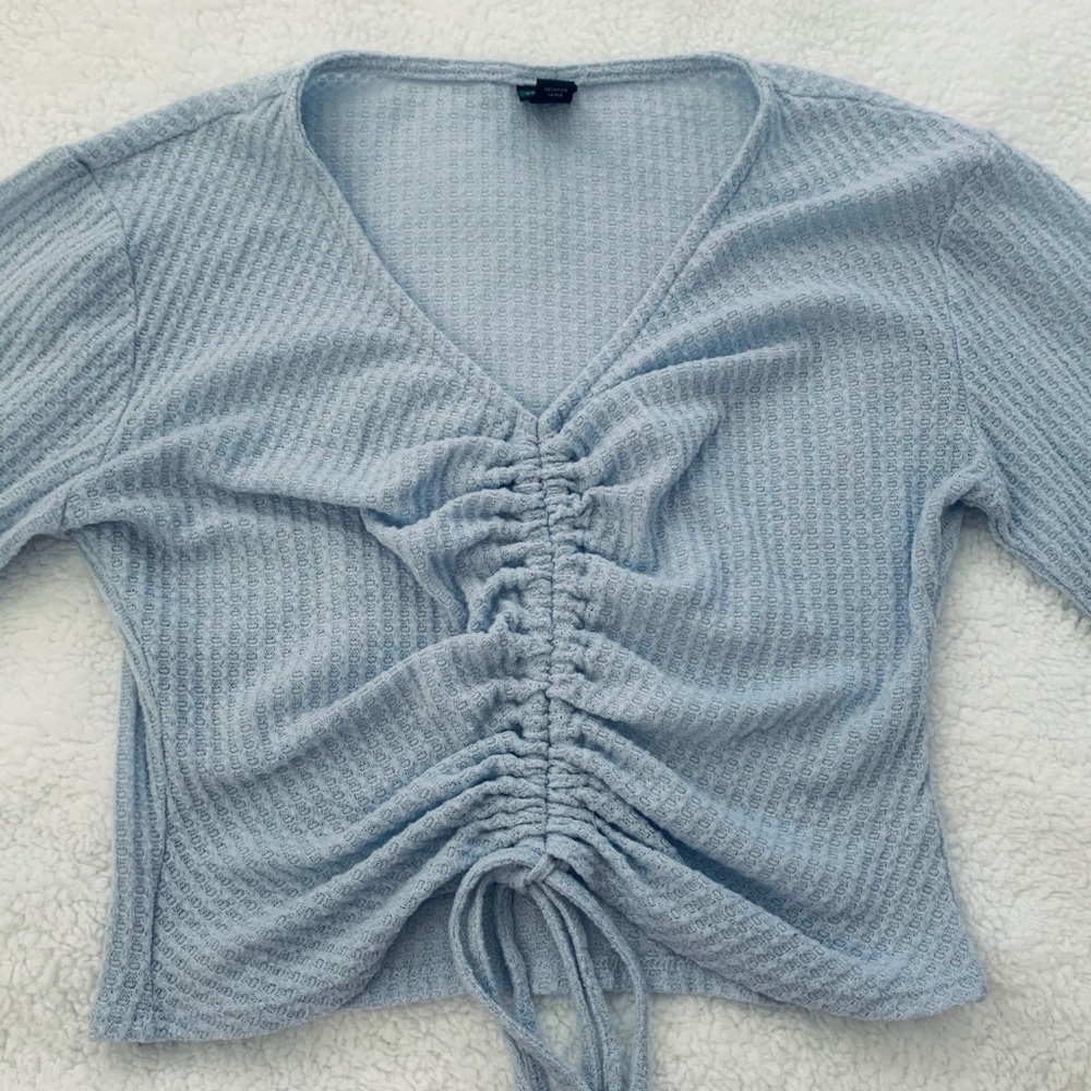 long sleeve periwinkle drawstring top